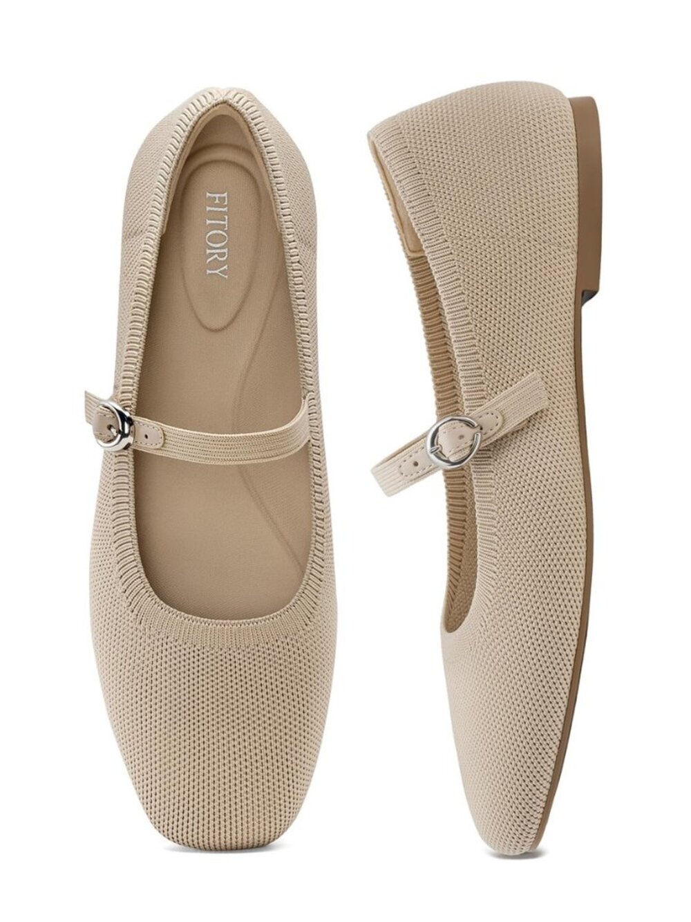 Flats for Women, Mary Jane Ballet Square Toe Knit Ankle Strap Shoes